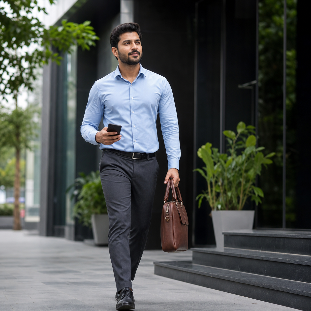 Pakistani man walking to work with steady everyday energy